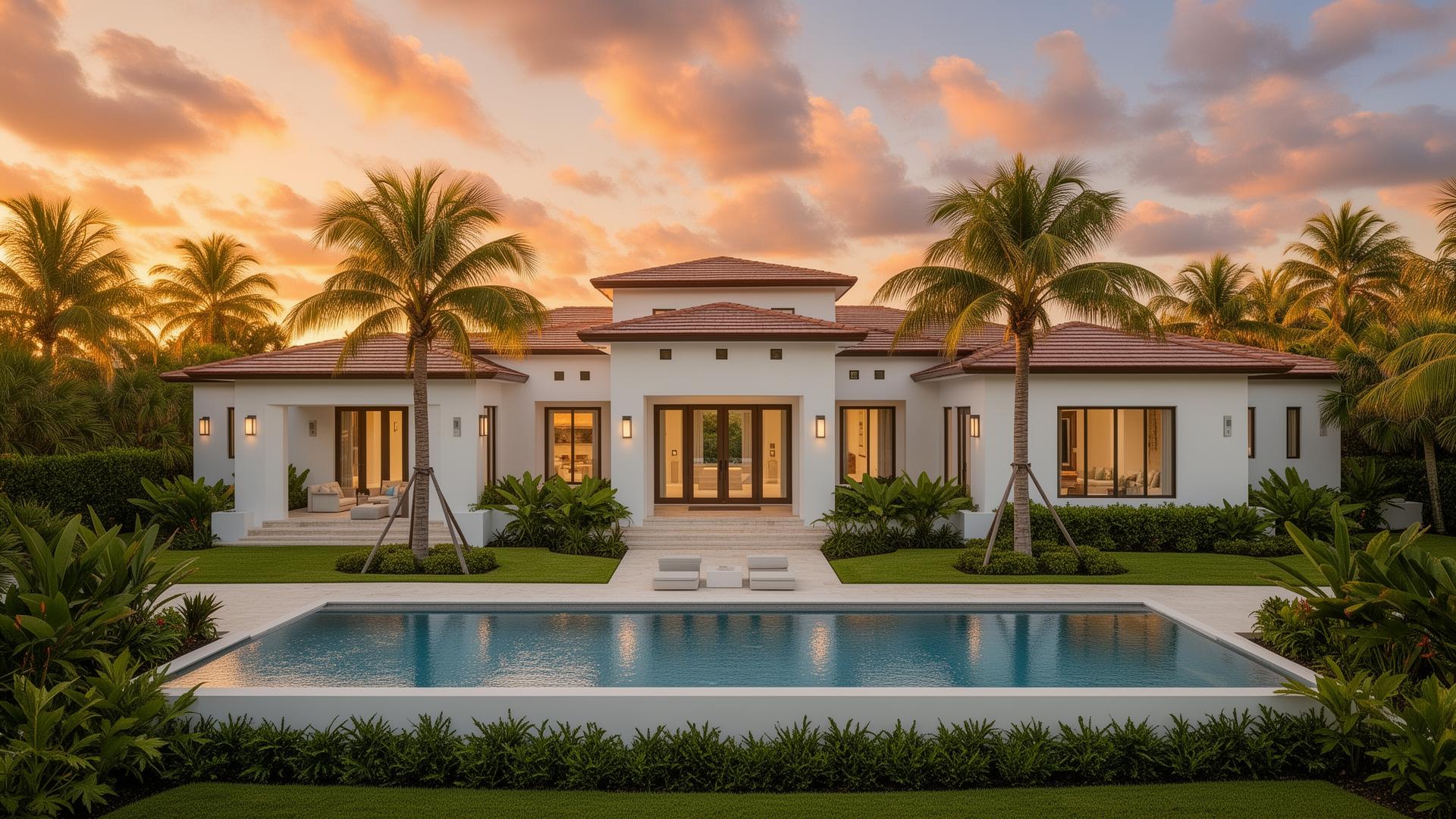 South Florida luxury home at golden hour